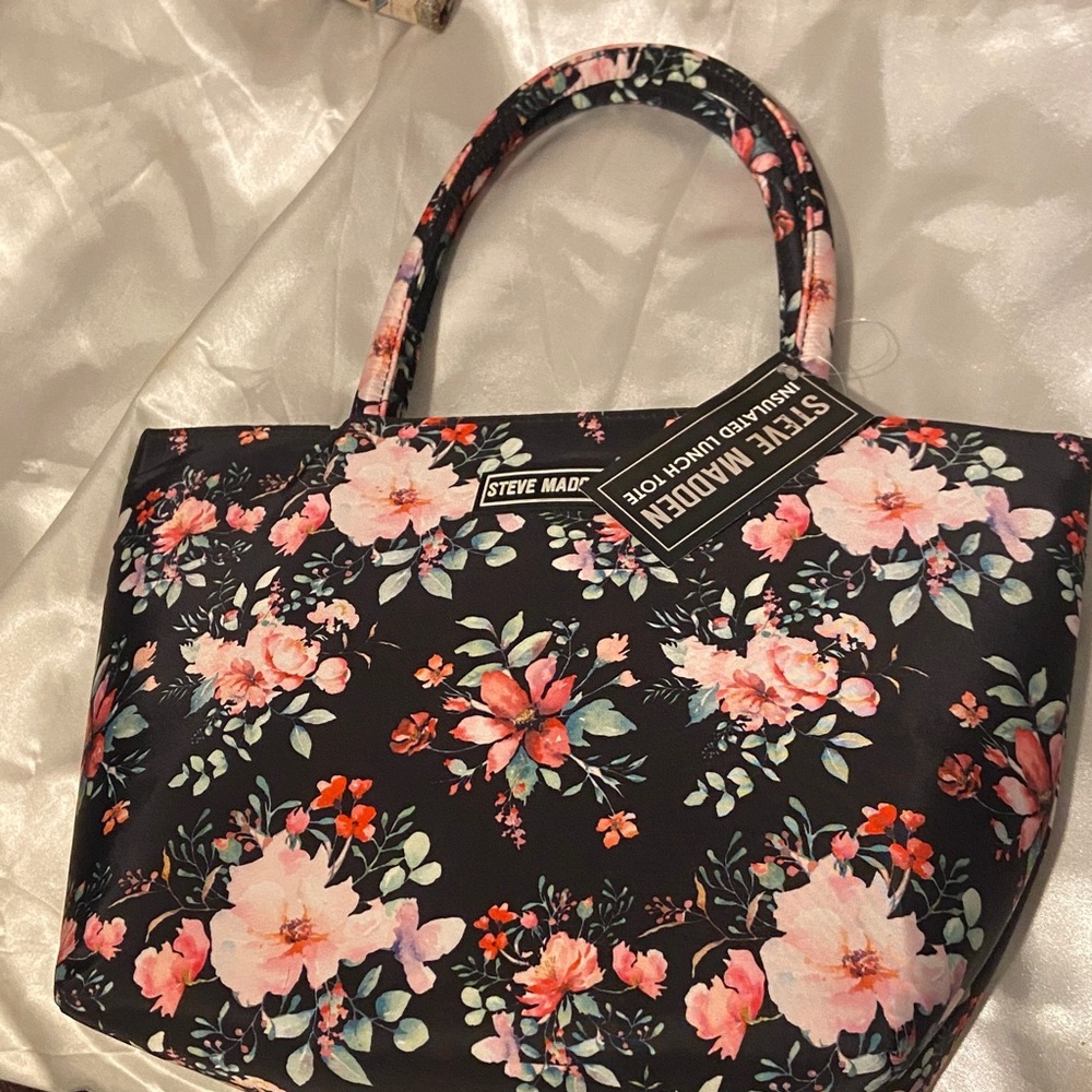 Steve Madden Black and Pink Floral Tote